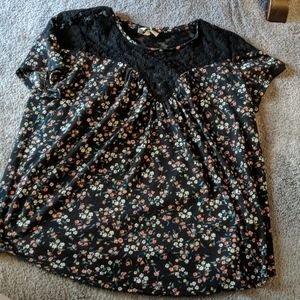Navy blue blouse with flowers